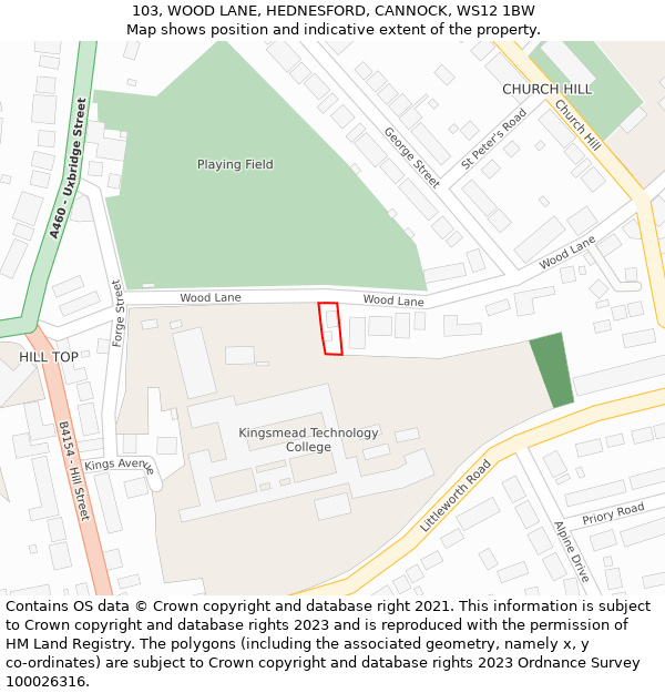 103, WOOD LANE, HEDNESFORD, CANNOCK, WS12 1BW: Location map and indicative extent of plot