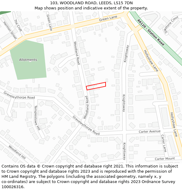 103, WOODLAND ROAD, LEEDS, LS15 7DN: Location map and indicative extent of plot