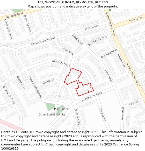 103, WOODVILLE ROAD, PLYMOUTH, PL2 2SG: Location map and indicative extent of plot