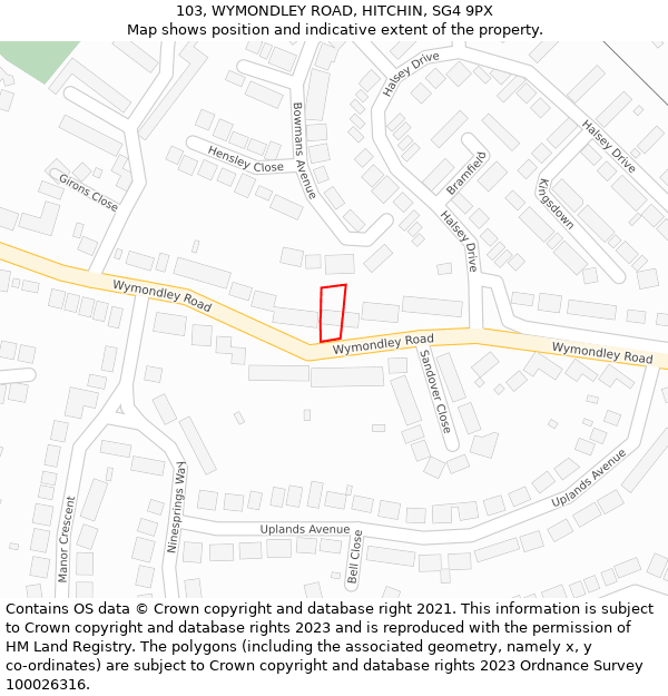 103, WYMONDLEY ROAD, HITCHIN, SG4 9PX: Location map and indicative extent of plot