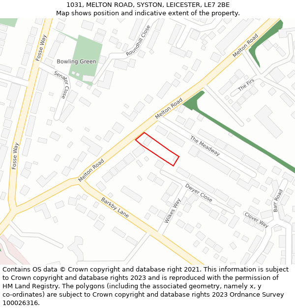 1031, MELTON ROAD, SYSTON, LEICESTER, LE7 2BE: Location map and indicative extent of plot