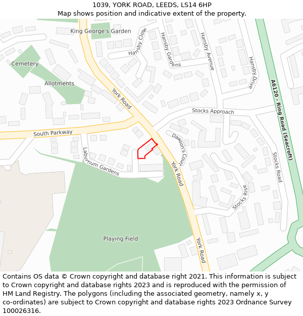 1039, YORK ROAD, LEEDS, LS14 6HP: Location map and indicative extent of plot