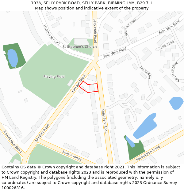 103A, SELLY PARK ROAD, SELLY PARK, BIRMINGHAM, B29 7LH: Location map and indicative extent of plot