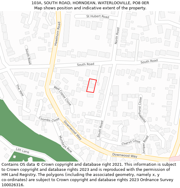 103A, SOUTH ROAD, HORNDEAN, WATERLOOVILLE, PO8 0ER: Location map and indicative extent of plot