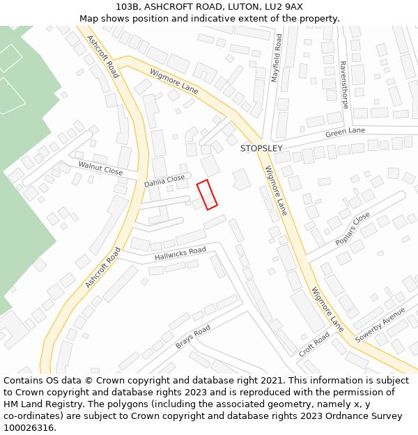 103B, ASHCROFT ROAD, LUTON, LU2 9AX: Location map and indicative extent of plot