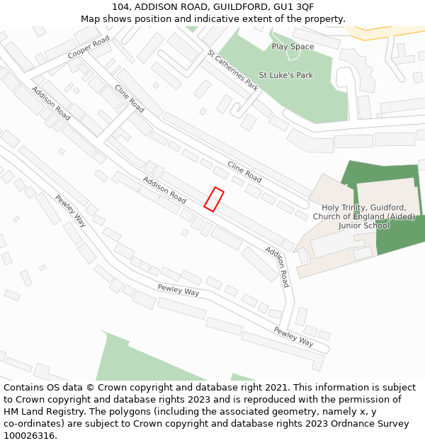 104, ADDISON ROAD, GUILDFORD, GU1 3QF: Location map and indicative extent of plot