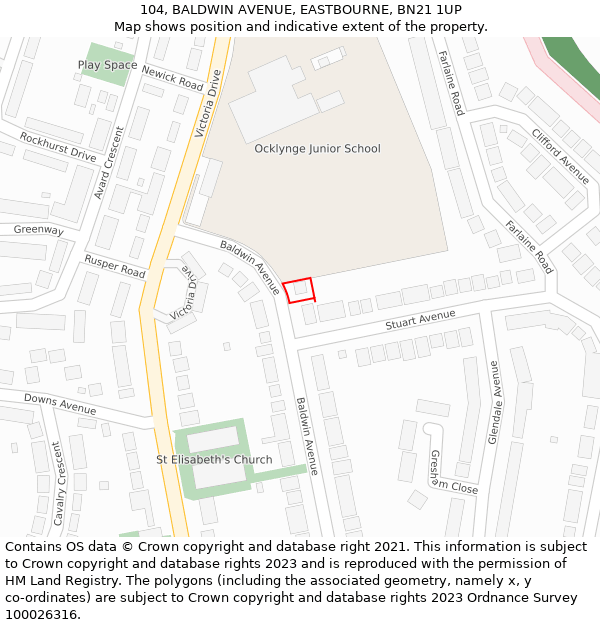 104, BALDWIN AVENUE, EASTBOURNE, BN21 1UP: Location map and indicative extent of plot
