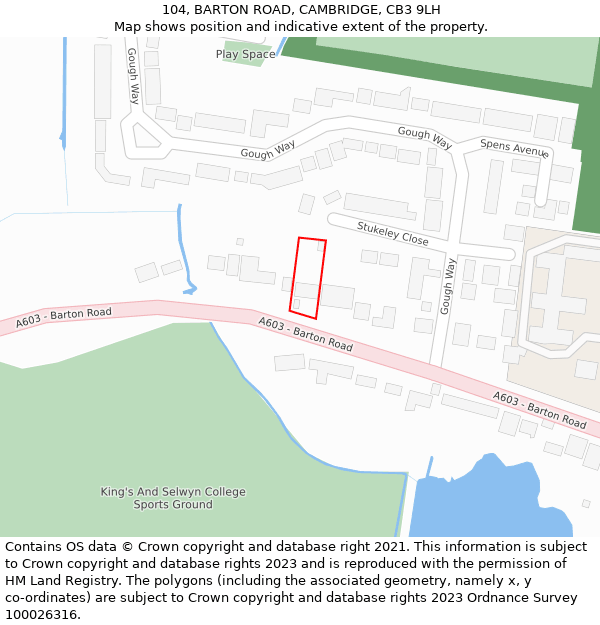 104, BARTON ROAD, CAMBRIDGE, CB3 9LH: Location map and indicative extent of plot