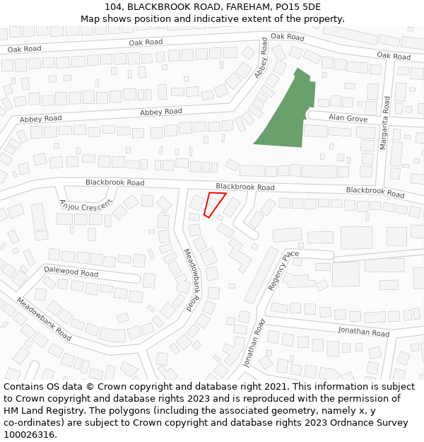 104, BLACKBROOK ROAD, FAREHAM, PO15 5DE: Location map and indicative extent of plot