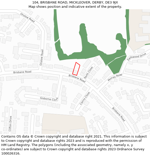 104, BRISBANE ROAD, MICKLEOVER, DERBY, DE3 9JX: Location map and indicative extent of plot