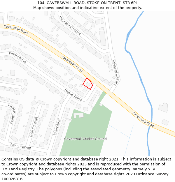 104, CAVERSWALL ROAD, STOKE-ON-TRENT, ST3 6PL: Location map and indicative extent of plot