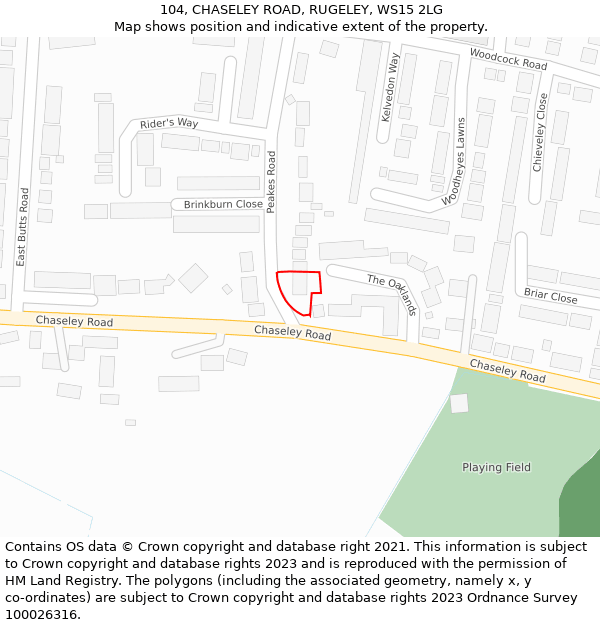 104, CHASELEY ROAD, RUGELEY, WS15 2LG: Location map and indicative extent of plot