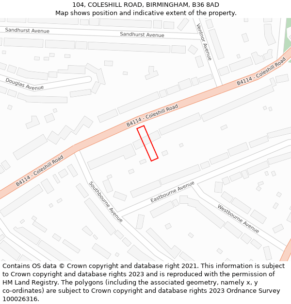 104, COLESHILL ROAD, BIRMINGHAM, B36 8AD: Location map and indicative extent of plot