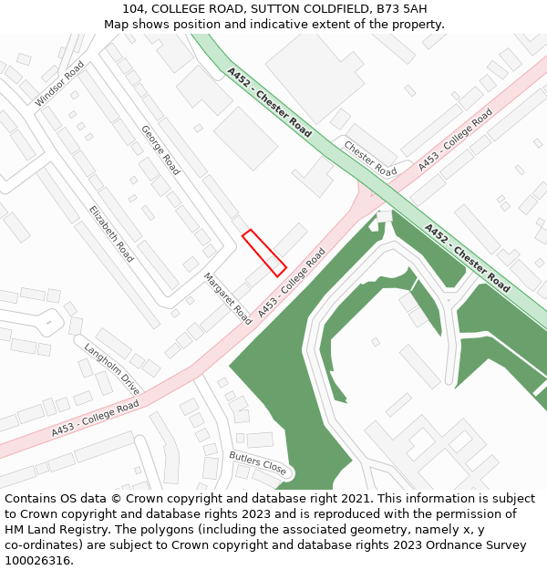 104, COLLEGE ROAD, SUTTON COLDFIELD, B73 5AH: Location map and indicative extent of plot