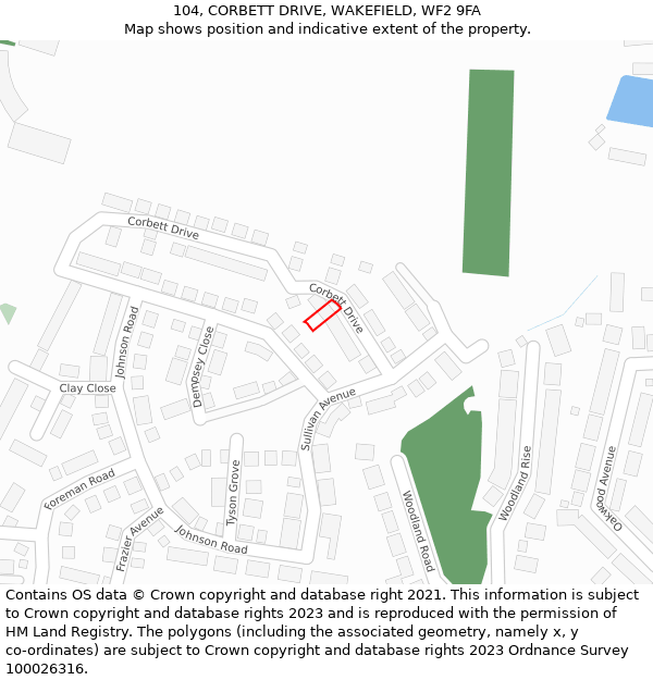 104, CORBETT DRIVE, WAKEFIELD, WF2 9FA: Location map and indicative extent of plot