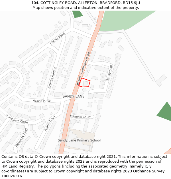 104, COTTINGLEY ROAD, ALLERTON, BRADFORD, BD15 9JU: Location map and indicative extent of plot