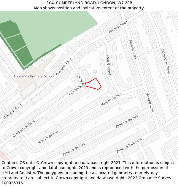 104, CUMBERLAND ROAD, LONDON, W7 2EB: Location map and indicative extent of plot