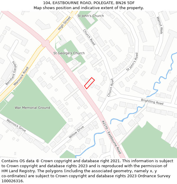 104, EASTBOURNE ROAD, POLEGATE, BN26 5DF: Location map and indicative extent of plot