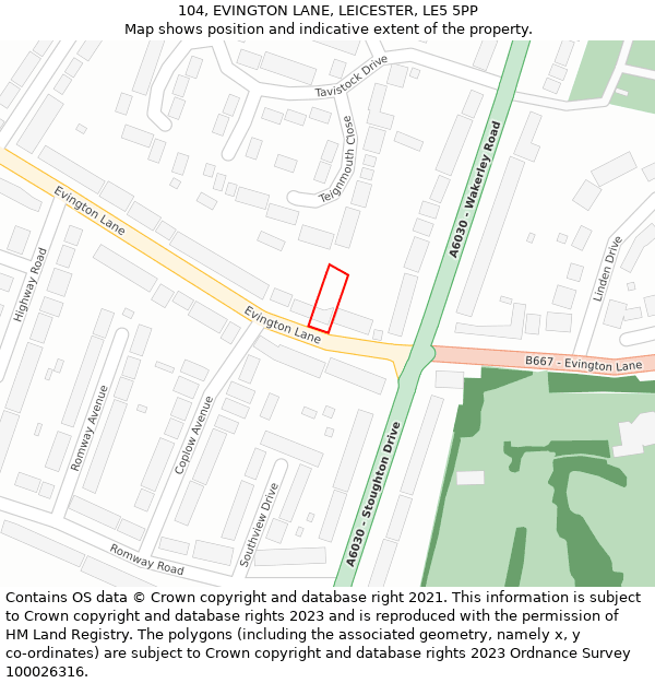 104, EVINGTON LANE, LEICESTER, LE5 5PP: Location map and indicative extent of plot