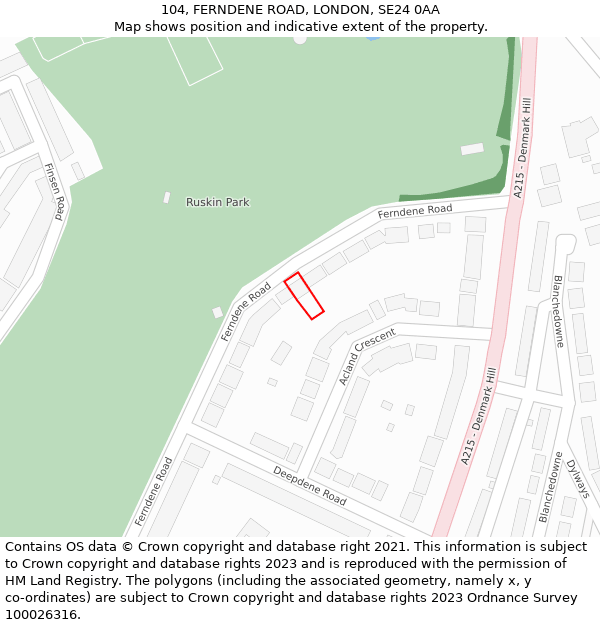 104, FERNDENE ROAD, LONDON, SE24 0AA: Location map and indicative extent of plot