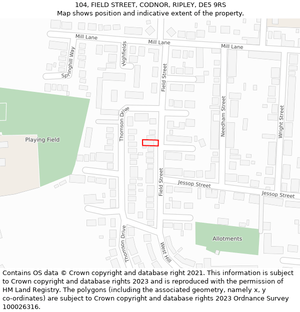 104, FIELD STREET, CODNOR, RIPLEY, DE5 9RS: Location map and indicative extent of plot