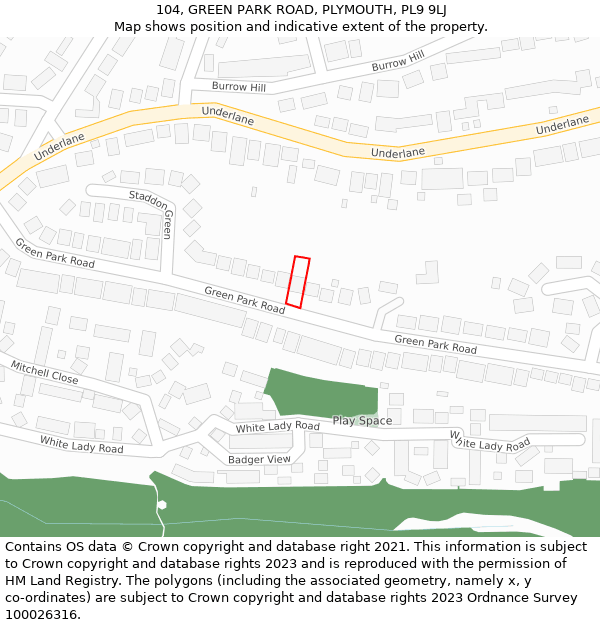 104, GREEN PARK ROAD, PLYMOUTH, PL9 9LJ: Location map and indicative extent of plot