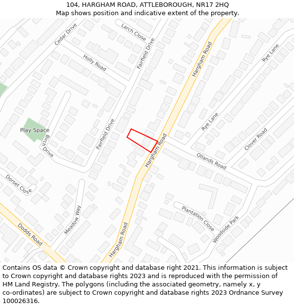 104, HARGHAM ROAD, ATTLEBOROUGH, NR17 2HQ: Location map and indicative extent of plot