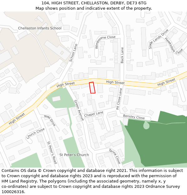 104, HIGH STREET, CHELLASTON, DERBY, DE73 6TG: Location map and indicative extent of plot