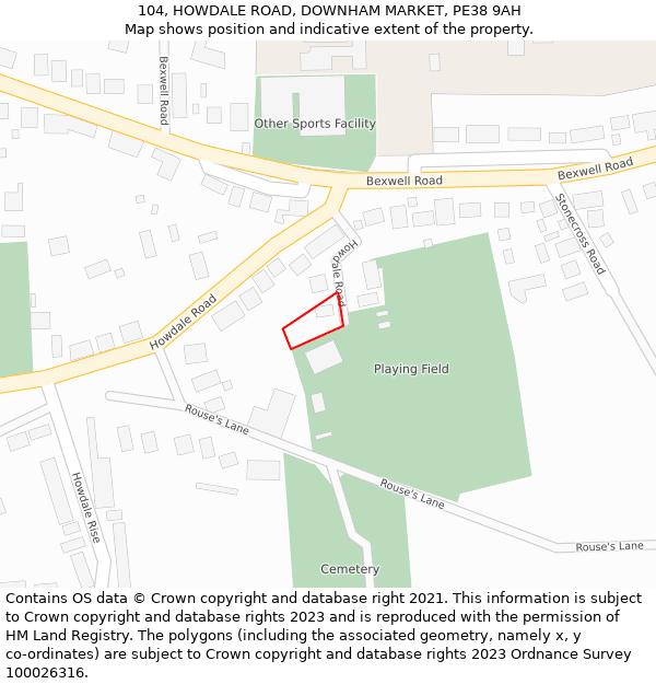 104, HOWDALE ROAD, DOWNHAM MARKET, PE38 9AH: Location map and indicative extent of plot