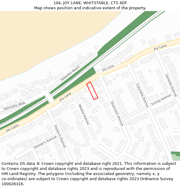 104, JOY LANE, WHITSTABLE, CT5 4DF: Location map and indicative extent of plot