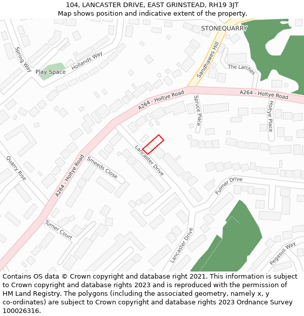 104, LANCASTER DRIVE, EAST GRINSTEAD, RH19 3JT: Location map and indicative extent of plot