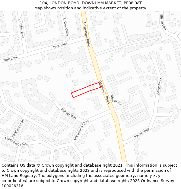 104, LONDON ROAD, DOWNHAM MARKET, PE38 9AT: Location map and indicative extent of plot