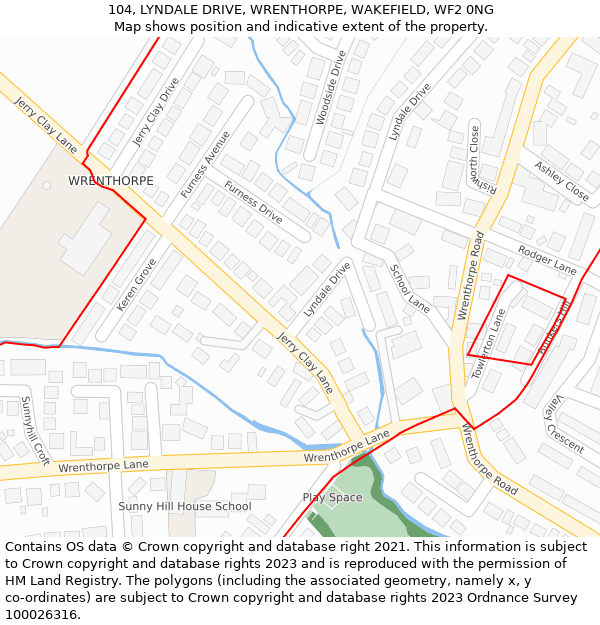 104, LYNDALE DRIVE, WRENTHORPE, WAKEFIELD, WF2 0NG: Location map and indicative extent of plot