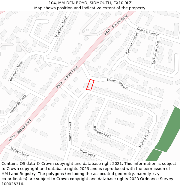 104, MALDEN ROAD, SIDMOUTH, EX10 9LZ: Location map and indicative extent of plot