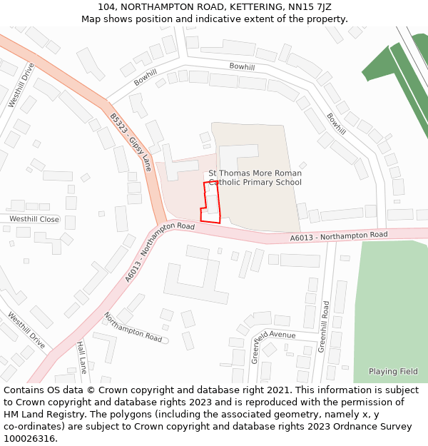 104, NORTHAMPTON ROAD, KETTERING, NN15 7JZ: Location map and indicative extent of plot