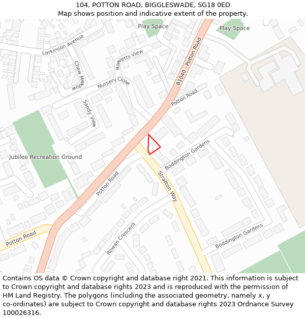 104, POTTON ROAD, BIGGLESWADE, SG18 0ED: Location map and indicative extent of plot