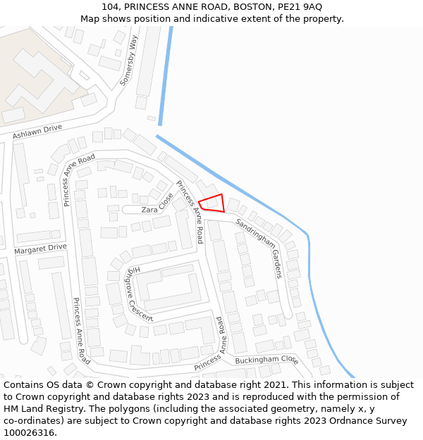 104, PRINCESS ANNE ROAD, BOSTON, PE21 9AQ: Location map and indicative extent of plot