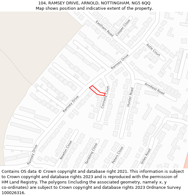 104, RAMSEY DRIVE, ARNOLD, NOTTINGHAM, NG5 6QQ: Location map and indicative extent of plot