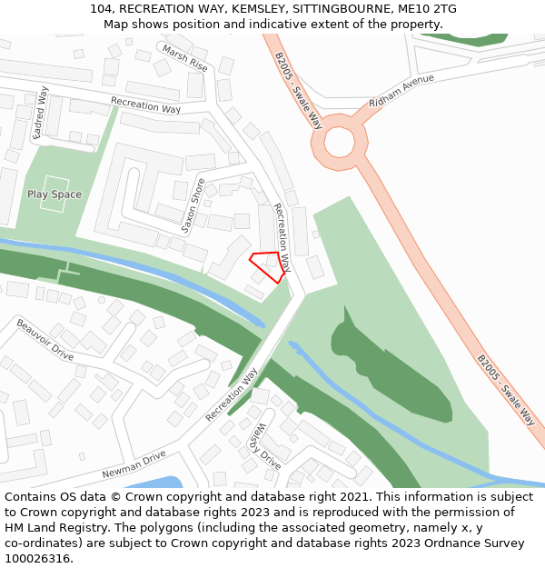 104, RECREATION WAY, KEMSLEY, SITTINGBOURNE, ME10 2TG: Location map and indicative extent of plot