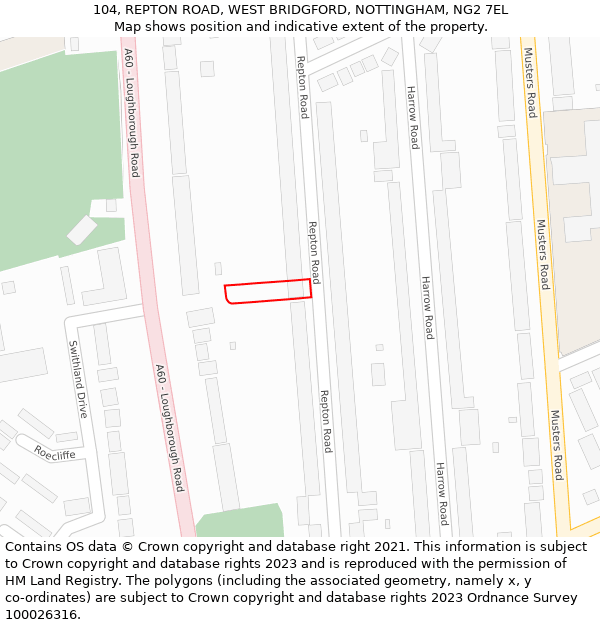 104, REPTON ROAD, WEST BRIDGFORD, NOTTINGHAM, NG2 7EL: Location map and indicative extent of plot