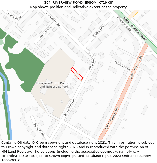 104, RIVERVIEW ROAD, EPSOM, KT19 0JP: Location map and indicative extent of plot