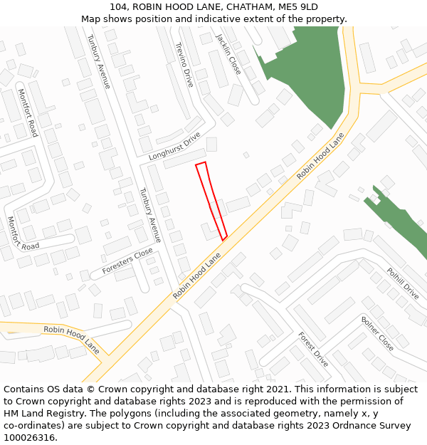 104, ROBIN HOOD LANE, CHATHAM, ME5 9LD: Location map and indicative extent of plot