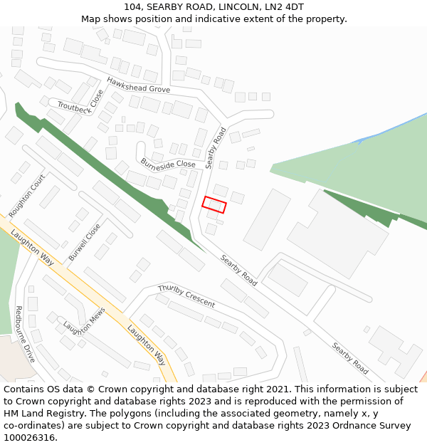 104, SEARBY ROAD, LINCOLN, LN2 4DT: Location map and indicative extent of plot