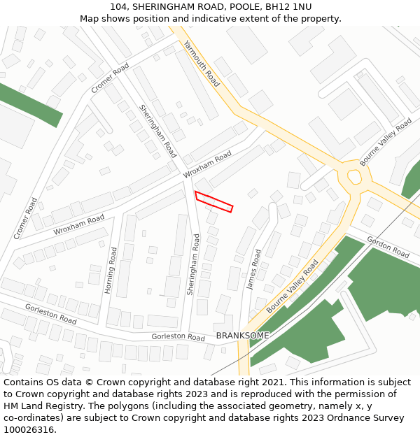 104, SHERINGHAM ROAD, POOLE, BH12 1NU: Location map and indicative extent of plot