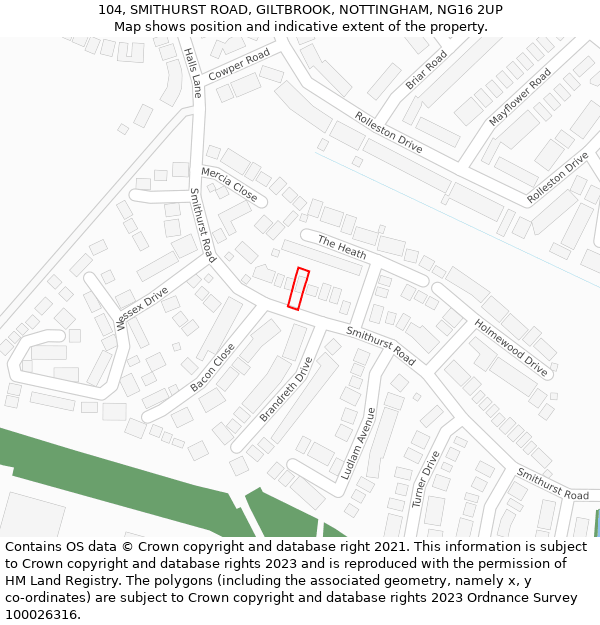 104, SMITHURST ROAD, GILTBROOK, NOTTINGHAM, NG16 2UP: Location map and indicative extent of plot