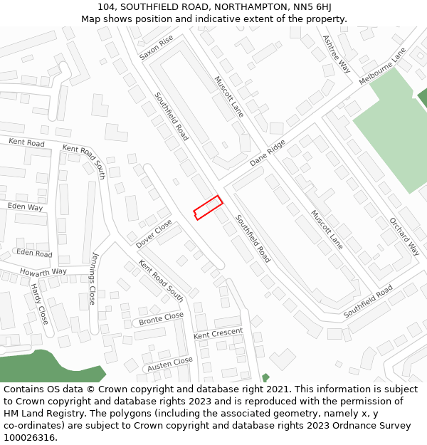 104, SOUTHFIELD ROAD, NORTHAMPTON, NN5 6HJ: Location map and indicative extent of plot