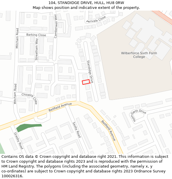 104, STANDIDGE DRIVE, HULL, HU8 0RW: Location map and indicative extent of plot