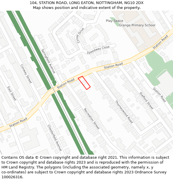 104, STATION ROAD, LONG EATON, NOTTINGHAM, NG10 2DX: Location map and indicative extent of plot