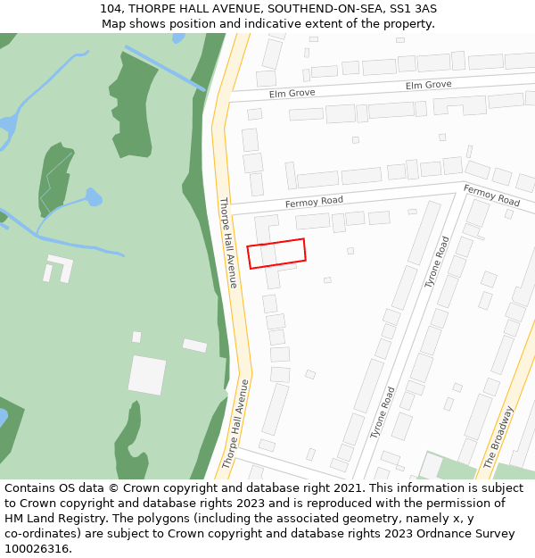 104, THORPE HALL AVENUE, SOUTHEND-ON-SEA, SS1 3AS: Location map and indicative extent of plot