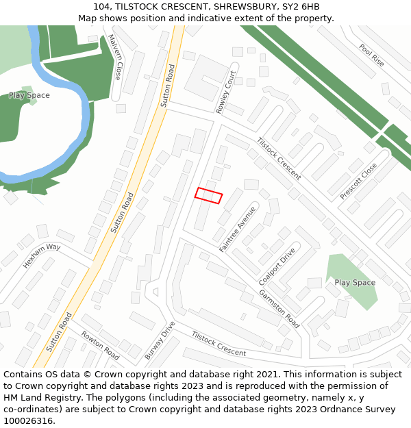 104, TILSTOCK CRESCENT, SHREWSBURY, SY2 6HB: Location map and indicative extent of plot